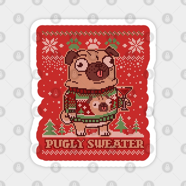 Pugly Christmas Sweater Pug T shirt Merry Pugmas Dog Lover Magnet by vo_maria