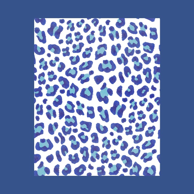 Leopard Print-Navy & Turquoise on White by Pamelandia