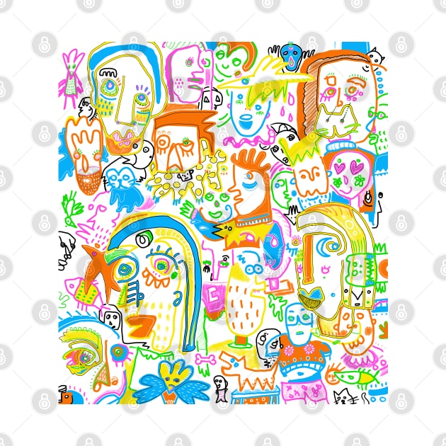 doodle colorful, faces, animals by Angel Rivas