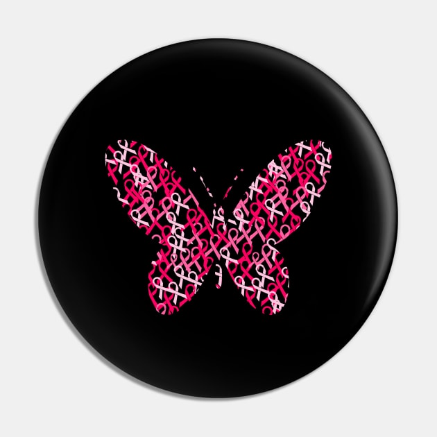 Cancer Awareness Pink Ribbons Butterfly Pin by LetsBeginDesigns