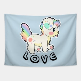 Kawaii Puppy Love Rainbow Tapestry