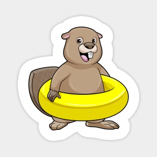 Beaver at Swimming with Swim ring Magnet