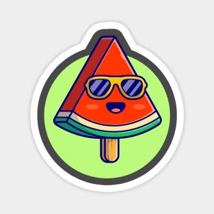 Cute Watermelon Popsicle Cartoon Vector Icon Illustration Magnet