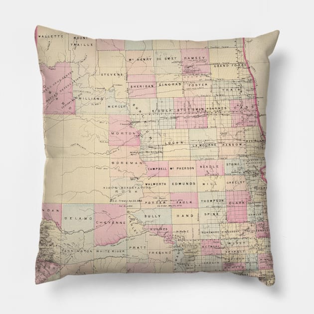 Vintage Map of The Dakota Territory (1880) Pillow by Bravuramedia