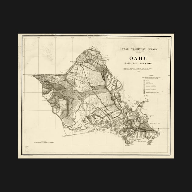 1900s Historical Oahu Map in Sepia by WayneOxfordPh