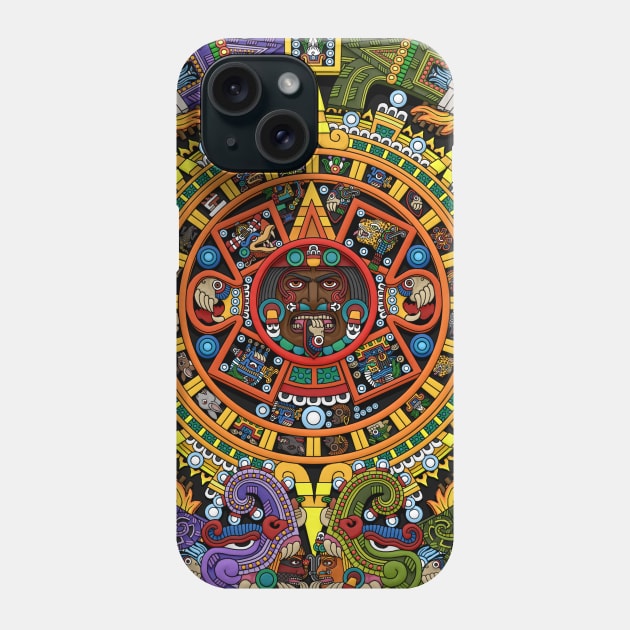 Aztec Sun Stone Calendar Full-Color Phone Case by Ninjangulo