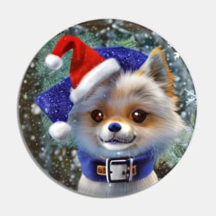 Smiling little christmas anime dog with hat. Pin