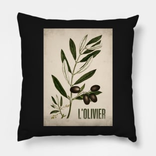 Old plant poster - The olive tree - Vintage - retro Pillow