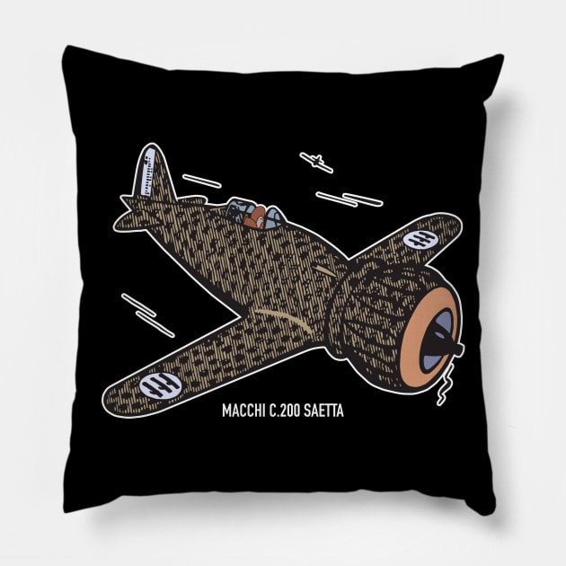 Macchi C200 Saetta Italian WW2 Fighter Plane Art Pillow by Battlefields