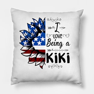 Vintage American Flag I Love Being A Kiki Happy Independence Day Pillow