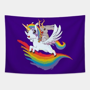 Jackalope on a Rainbow Unicorn Tapestry