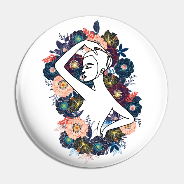 Beautiful Flower Design Woman, Artistic Line Design for Girls, Feminism Pin by Utopia Shop