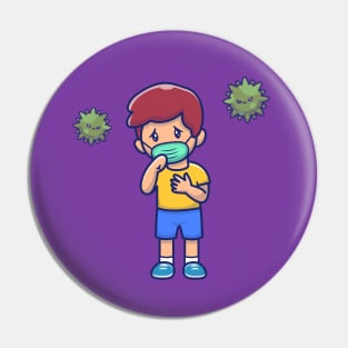 Cute Boy With Fever And Flu Cartoon (2) Pin
