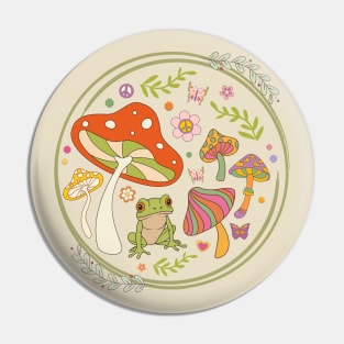 Retro Frog and Mushrooms Pin