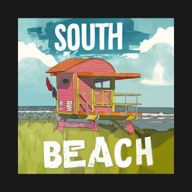 South Beach with a Lifeguard Tower - WelshDesigns by WelshDesigns