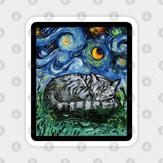 Sleepy Gray Tabby Night Magnet by sagittariusgallery