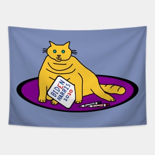 Chonky Cat with Biden Harris Sign Tapestry