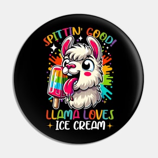 Funny Vibrant Llama Lover, Ice Cream Lover, Cute Animal Alpaca Pin