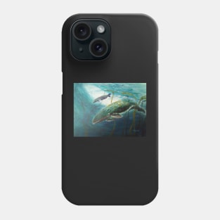 Whale Song, Whale Mother and Calf, Underwater Painting Phone Case