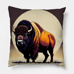 A wild bison in a field Pillow