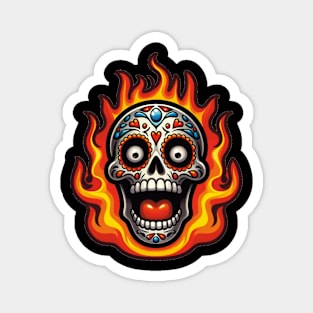 Sugar Skull Art - Flaming Skull Magnet