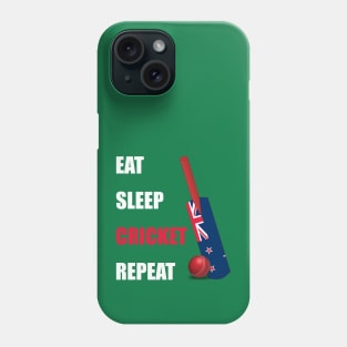 Eat Sleep Cricket Repeat New Zealand Flag Cricket Bat. Phone Case