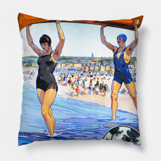 Vintage Travel Poster France Saint Cast Pillow by vintagetreasure