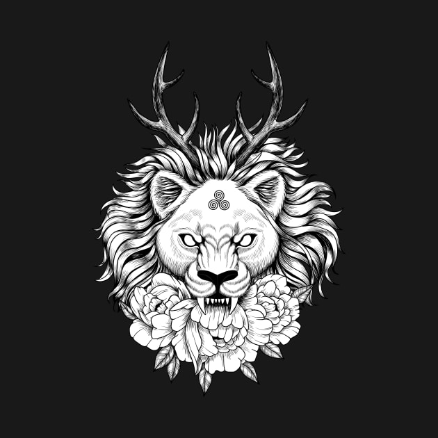 Wiccan lion with horns and flowers by fears