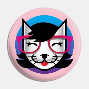 Female Geeky Cat with Glasses Pin