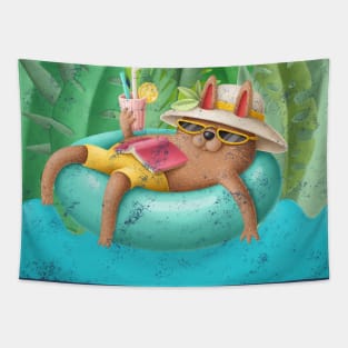 Cute cat on vacation Tapestry