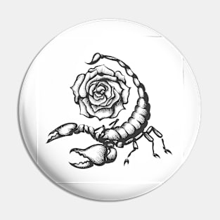 Scorpio and Rose Flower Tattoo in Engraving Style Pin