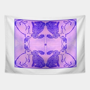 Purple Kissing Bunnies - Mirror Image Pattern Tapestry