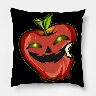 Evil Jack O Lantern Face In Apple On Halloween Pillow