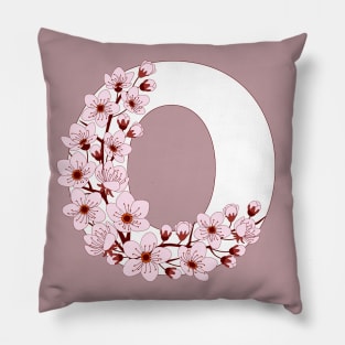 Colorful capital letter O patterned with sakura twig Pillow