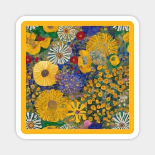 Colorful Garden with Blue Red Yellow White Flowers Magnet
