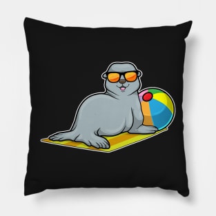 Seal at Sunbathing with Water polo & Sunglasses Pillow