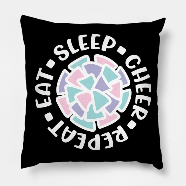 Eat Sleep Cheer Repeat Cheerleader Cute Funny Pillow by GlimmerDesigns