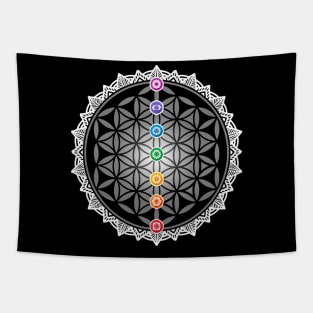 'Flower of Life Yoga Chakras Meditation' Yoga Gift Tapestry