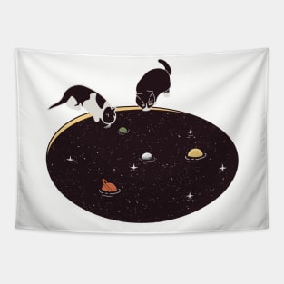 Cat in the pond universe Tapestry