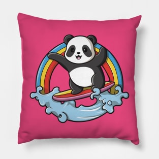 Panda Surf Rainbows Pillow