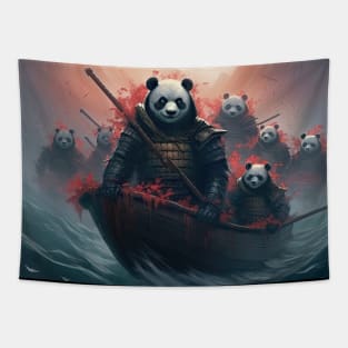 Samurai Pandas: Oil Painting of Courageous Warriors at Sea Tapestry