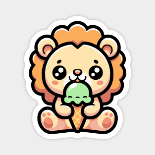 Kawaii Lion Eating Ice Cream Magnet