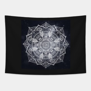 Elegant White Mandala Gray Nebula Design Tapestry