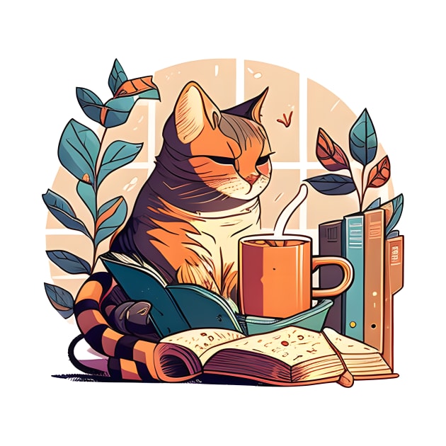 Foodilicious - Cat Caffeine Addiction Coffee And Reading Book by WilliamHoraceBatezell