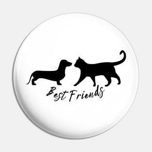 Best Friends Dachshund and Cat Black Silhouette Pin