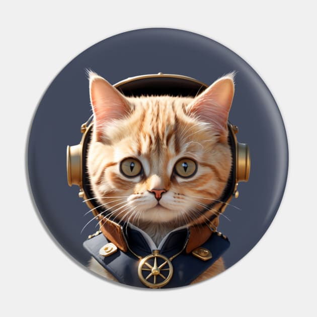 Funny Vintage Steampunk Cat Pilot Pin by Tina