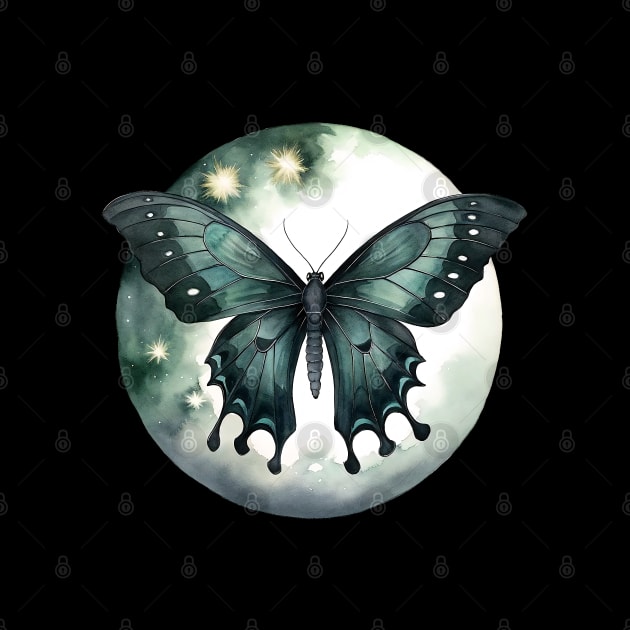 Mystic moth, Dark butterfly in front of the moon by Mimeographics