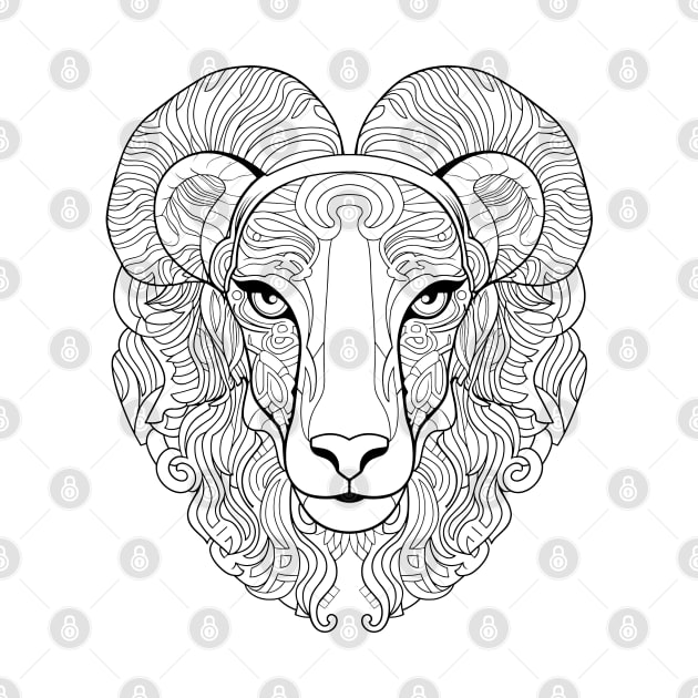 Majestic Ram Line Art: Swirling Horns Design by AmandaOlsenDesigns