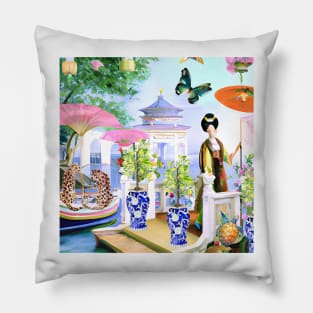 Lemon tree chinoiserie garden Pillow