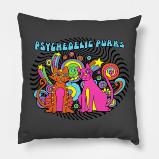 Psychedelic Purrs Vintage Trippy Retro Cute Cats Cartoon Gift For Cat Lovers Pillow